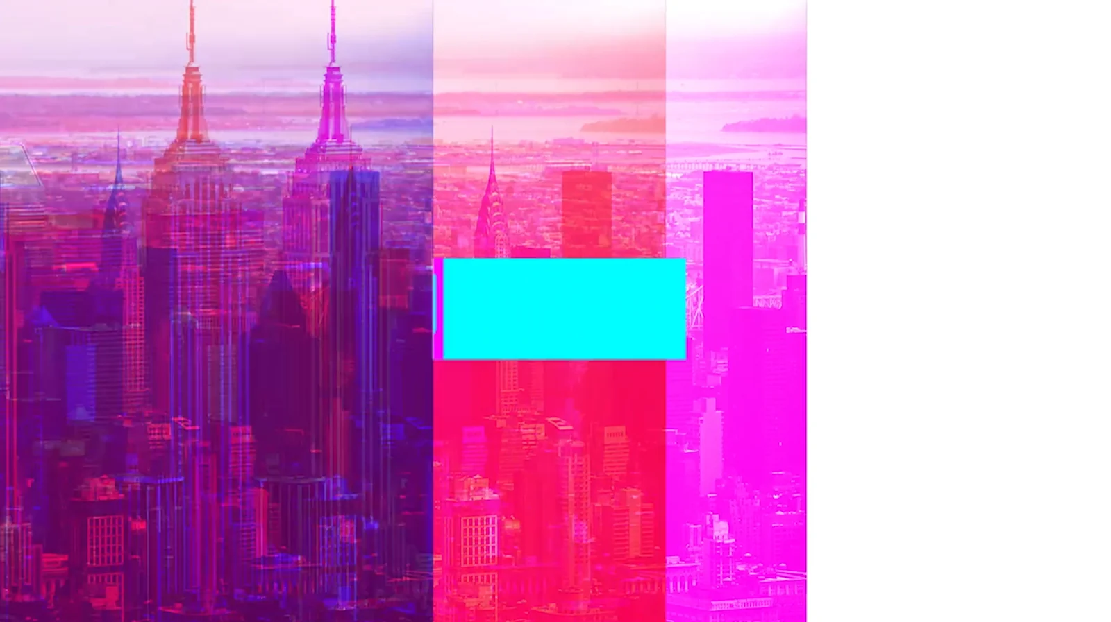 Transition frame from the Fashion Startup package, magenta and cyan skyline slices