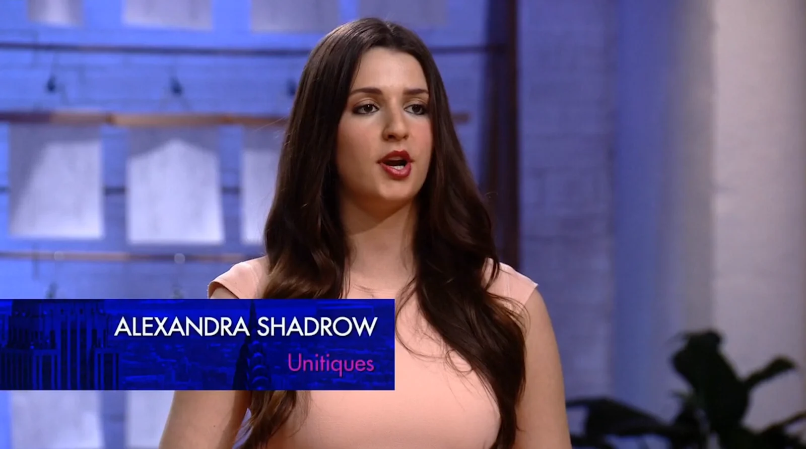 Lower third naming contestant Alexandra Shadrow of Unitiques, built from the same skyline texture